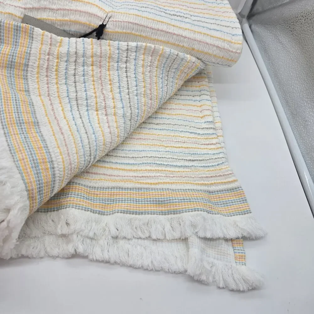 Inup Fine Linens Cotton Summer Throw/Blanket Waffle Weave Portugal NWT Pastels